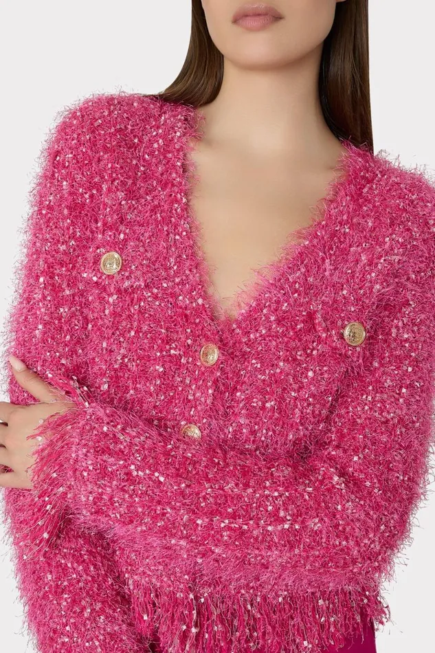 Milly Coats and Jackets Women Textured Fringe Cardigan Pink Milly Coats and Jackets Women Textured Fringe Cardigan Pink