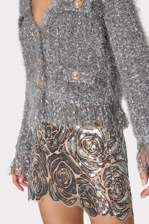 Milly Coats and Jackets Women Textured Fringe Cardigan Silver Milly Coats and Jackets Women Textured Fringe Cardigan Silver