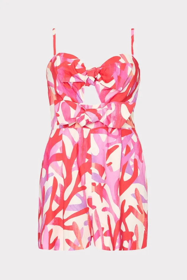 Milly CoverUps Women Anya Under The Sea Linen Romper Pink Multi