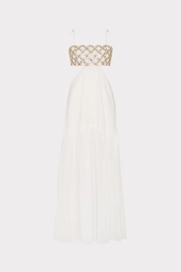 Milly CoverUps Women Atalia Mirrored Embroidery Maxi CoverUp Dress Whitegold