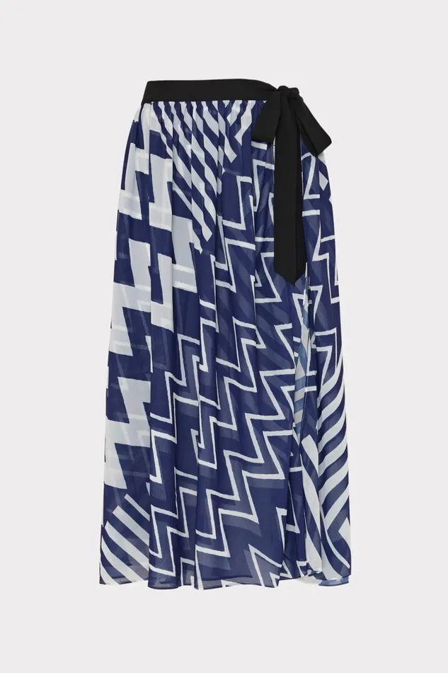 Milly CoverUps Women Convertible Patchwork Chevron Skirt Bluewhite