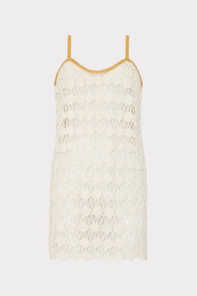 Milly CoverUps Women Floral Crochet Cami Mini Dress Ecru