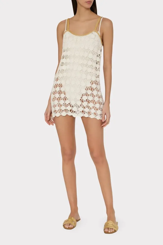 Milly CoverUps Women Floral Crochet Cami Mini Dress Ecru Milly CoverUps Women Floral Crochet Cami Mini Dress Ecru