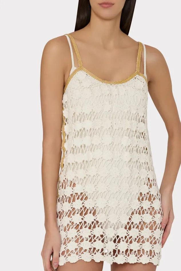 Milly CoverUps Women Floral Crochet Cami Mini Dress Ecru Milly CoverUps Women Floral Crochet Cami Mini Dress Ecru