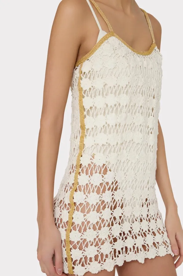 Milly CoverUps Women Floral Crochet Cami Mini Dress Ecru Milly CoverUps Women Floral Crochet Cami Mini Dress Ecru