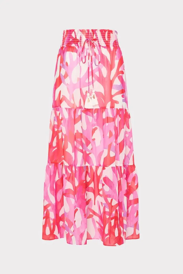 Milly CoverUps Women Jem Under The Sea Tiered Chiffon Skirt Pink Multi