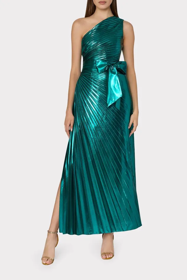 Milly Dresses Women Estelle Pleated Lam Dress Green Milly Dresses Women Estelle Pleated Lam Dress Green