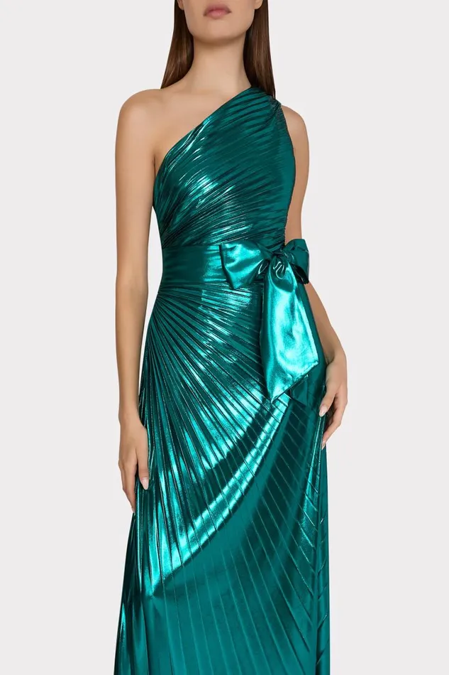 Milly Dresses Women Estelle Pleated Lam Dress Green Milly Dresses Women Estelle Pleated Lam Dress Green