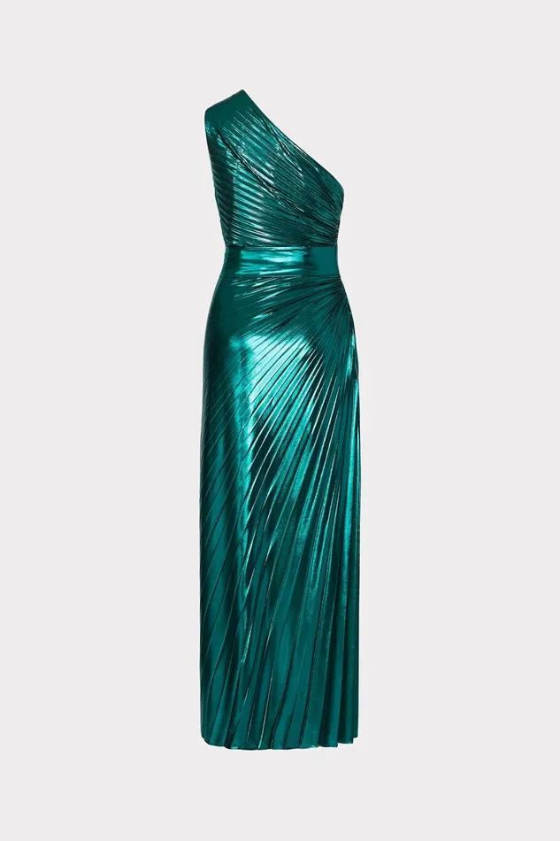 Milly Dresses Women Estelle Pleated Lam Dress Green Milly Dresses Women Estelle Pleated Lam Dress Green
