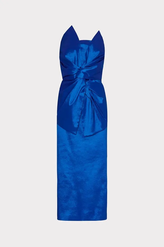 Milly Dresses Women Harlow Bow Taffeta Strapless Dress Blue