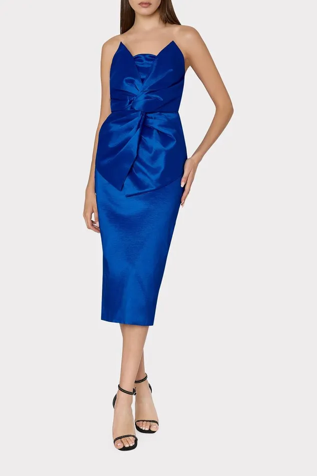 Milly Dresses Women Harlow Bow Taffeta Strapless Dress Blue Milly Dresses Women Harlow Bow Taffeta Strapless Dress Blue