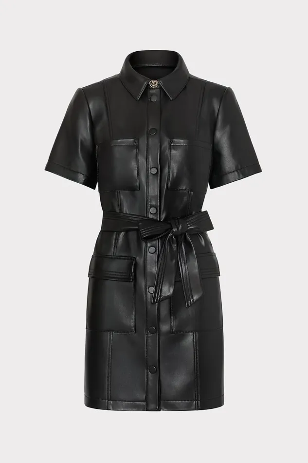 Milly Dresses Women Haven Vegan Leather Mini Dress Black