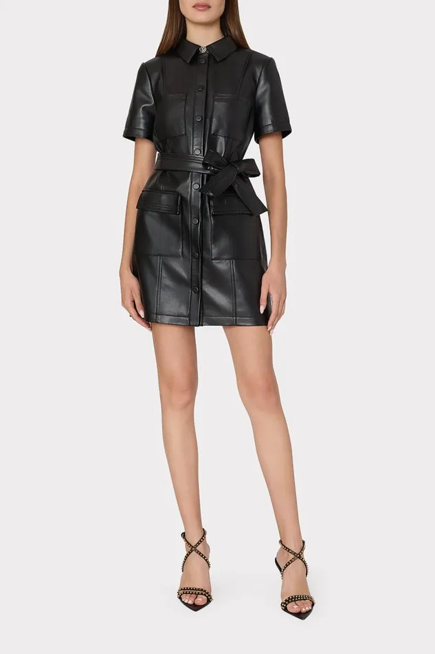 Milly Dresses Women Haven Vegan Leather Mini Dress Black Milly Dresses Women Haven Vegan Leather Mini Dress Black