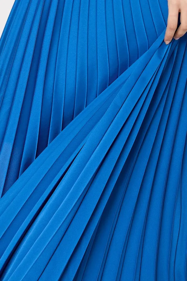 Milly Dresses Women Jordyn Satin Pleated Strapless Dress Blue Milly Dresses Women Jordyn Satin Pleated Strapless Dress Blue