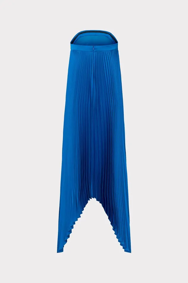 Milly Dresses Women Jordyn Satin Pleated Strapless Dress Blue Milly Dresses Women Jordyn Satin Pleated Strapless Dress Blue