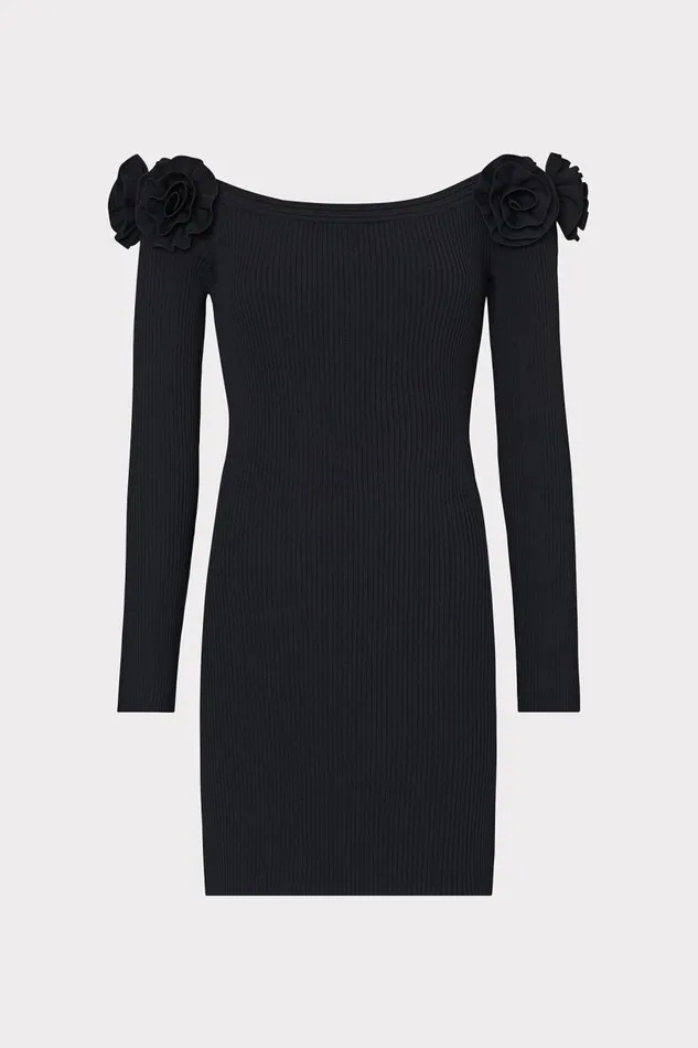Milly Dresses Women Kara Off The Shoulder Knit Mini Dress Black