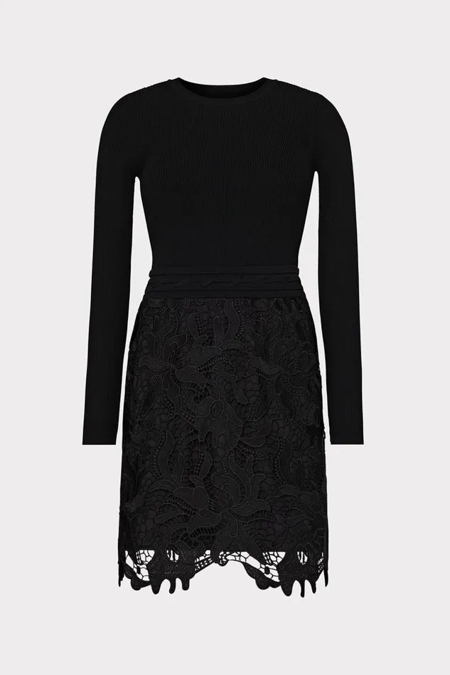 Milly Dresses Women Katie Lace Combo Knit Mini Dress Black