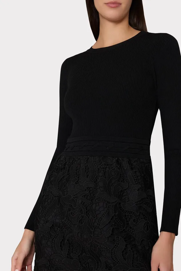Milly Dresses Women Katie Lace Combo Knit Mini Dress Black Milly Dresses Women Katie Lace Combo Knit Mini Dress Black