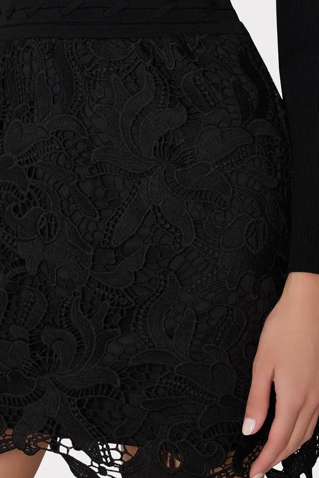 Milly Dresses Women Katie Lace Combo Knit Mini Dress Black Milly Dresses Women Katie Lace Combo Knit Mini Dress Black