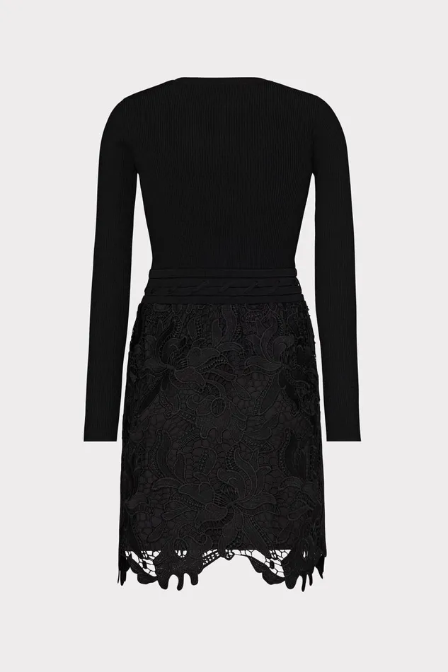 Milly Dresses Women Katie Lace Combo Knit Mini Dress Black Milly Dresses Women Katie Lace Combo Knit Mini Dress Black