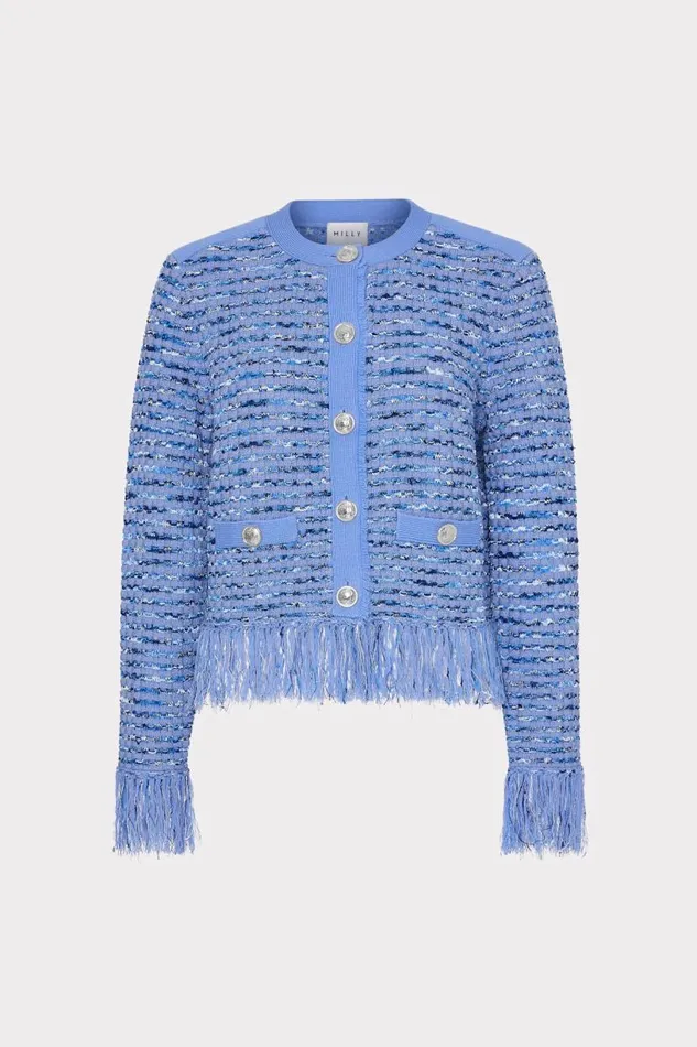 Milly Matching Sets Women Fringe Trim Cardigan Blue