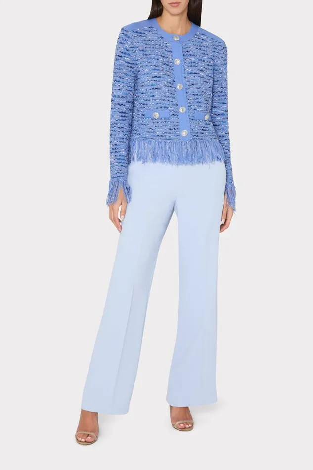 Milly Matching Sets Women Fringe Trim Cardigan Blue Milly Matching Sets Women Fringe Trim Cardigan Blue
