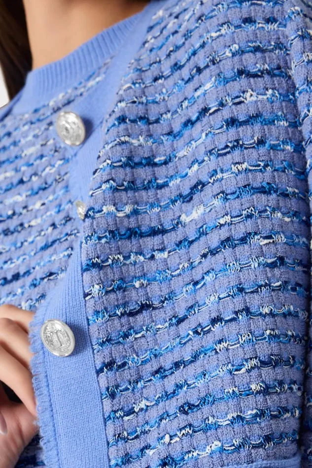 Milly Matching Sets Women Fringe Trim Cardigan Blue Milly Matching Sets Women Fringe Trim Cardigan Blue