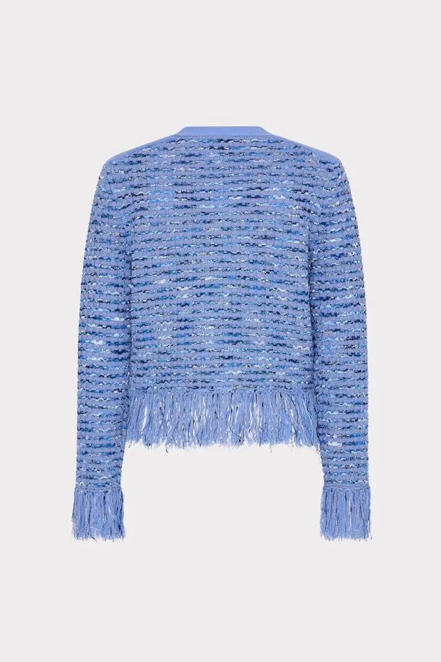 Milly Matching Sets Women Fringe Trim Cardigan Blue Milly Matching Sets Women Fringe Trim Cardigan Blue
