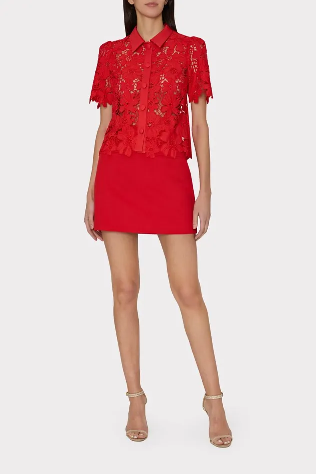 Milly Matching Sets Women Lizzy Cady Mini Skirt Red