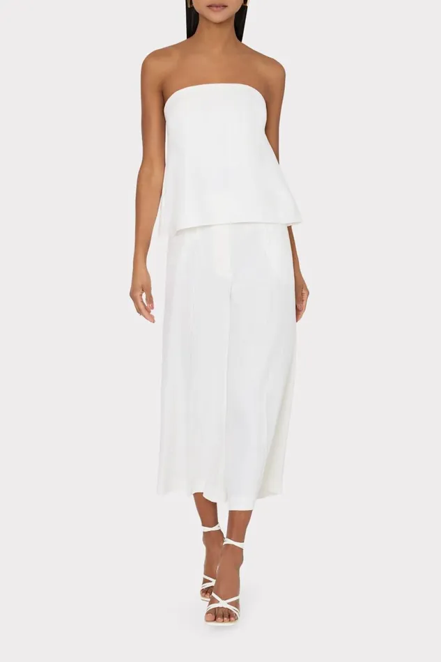 Milly Matching Sets Women Solid Linen Strapless Top White Milly Matching Sets Women Solid Linen Strapless Top White