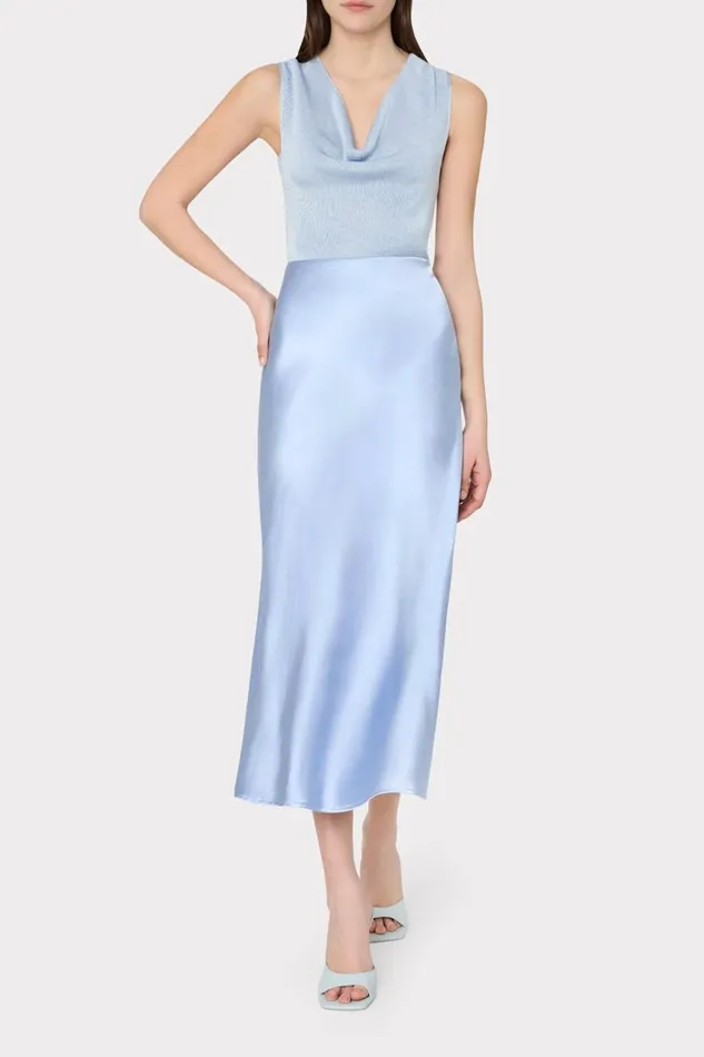 Milly Skirts Women Ella Hammered Satin Skirt Ice Blue Milly Skirts Women Ella Hammered Satin Skirt Ice Blue
