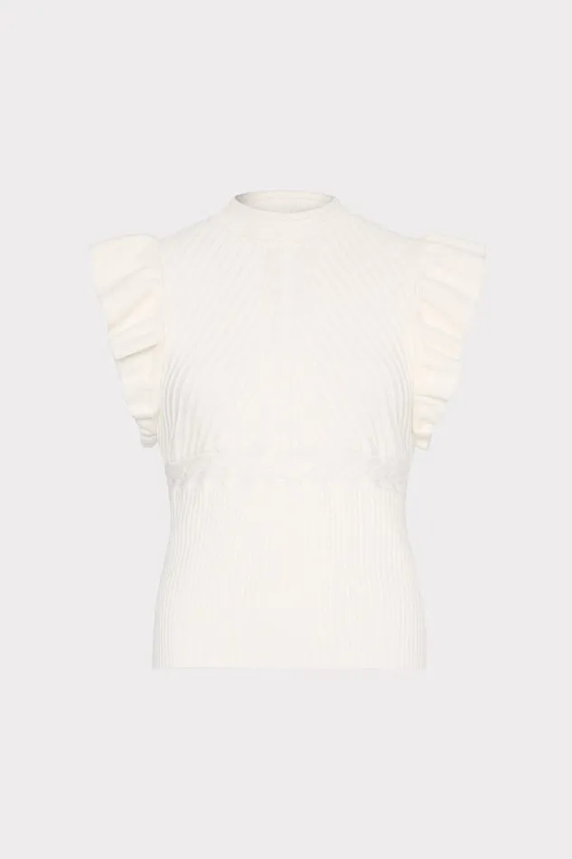 Milly Sweaters and Knits Women Kamila Flutter Sleeve Knit Top Ecru