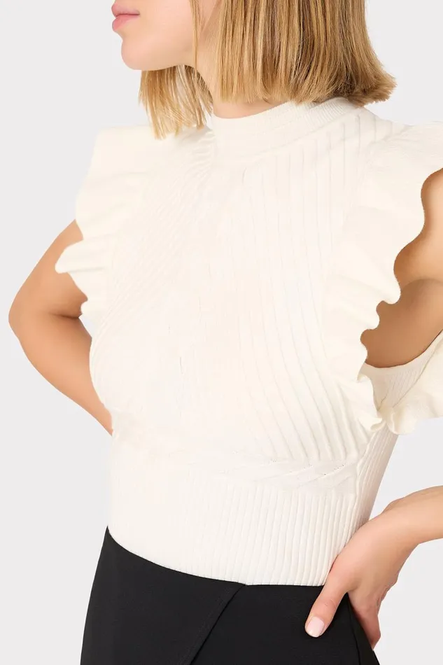 Milly Sweaters and Knits Women Kamila Flutter Sleeve Knit Top Ecru Milly Sweaters and Knits Women Kamila Flutter Sleeve Knit Top Ecru