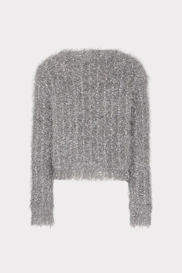 Milly Sweaters and Knits Women Textured Fringe Cardigan Silver Milly Sweaters and Knits Women Textured Fringe Cardigan Silver