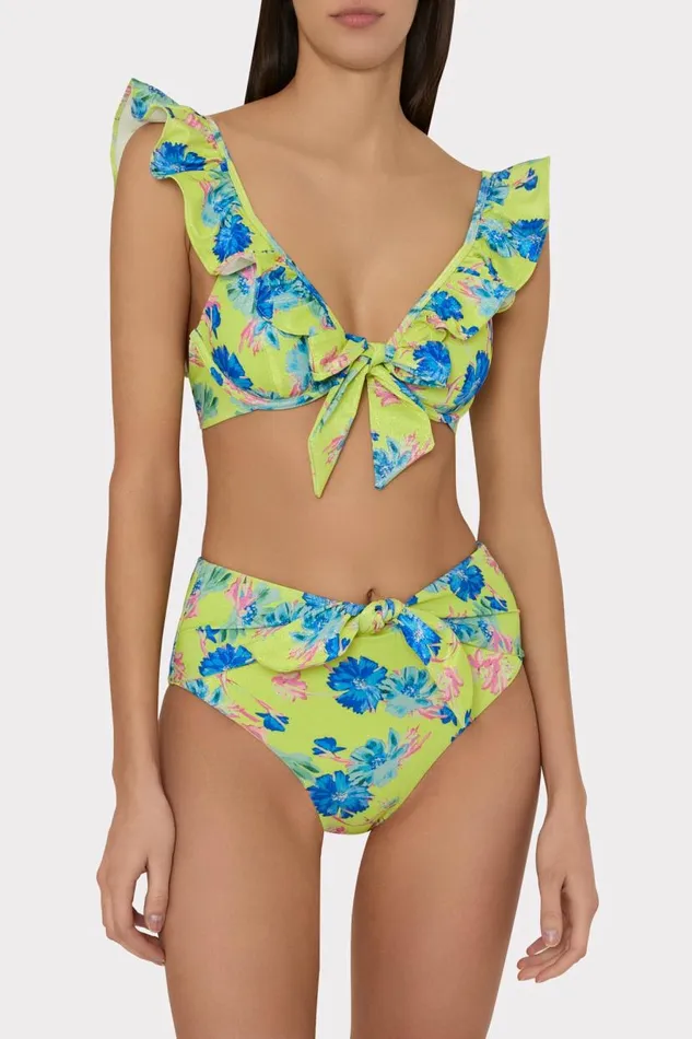 Milly Swim and Coverups Women Floating Cosmos Front Tie Bikini Bottom Neon Yellow Milly Swim and Coverups Women Floating Cosmos Front Tie Bikini Bottom Neon Yellow
