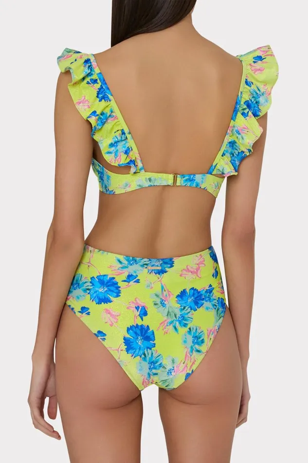 Milly Swim and Coverups Women Floating Cosmos Front Tie Bikini Bottom Neon Yellow Milly Swim and Coverups Women Floating Cosmos Front Tie Bikini Bottom Neon Yellow