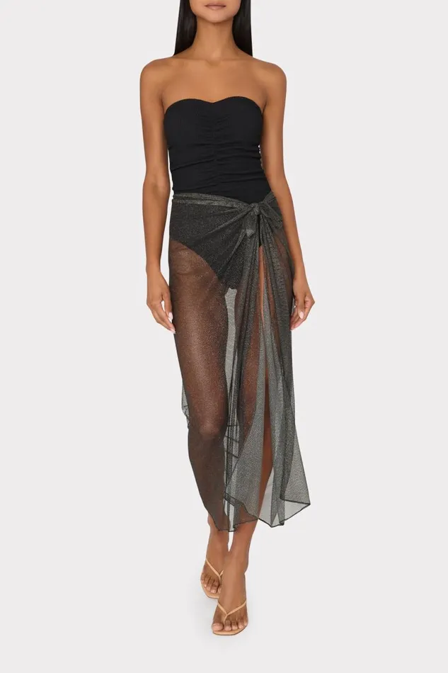 Milly Swim and Coverups Women Metallic Mesh Sarong Black Milly Swim and Coverups Women Metallic Mesh Sarong Black