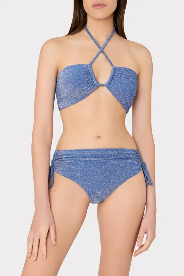 Milly Swim and Coverups Women Shimmer Halter Bikini Top Blue Milly Swim and Coverups Women Shimmer Halter Bikini Top Blue