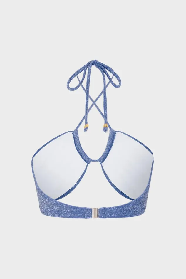 Milly Swim and Coverups Women Shimmer Halter Bikini Top Blue Milly Swim and Coverups Women Shimmer Halter Bikini Top Blue