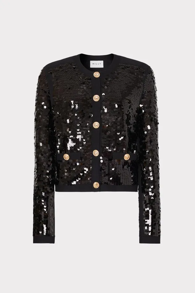 Milly Tops Women Iman Sequin Knit Cardigan Black