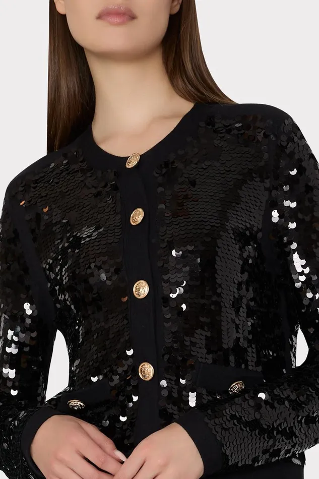 Milly Tops Women Iman Sequin Knit Cardigan Black Milly Tops Women Iman Sequin Knit Cardigan Black