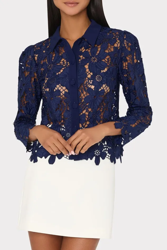 Milly Tops Women June Roja Lace Top Navy Milly Tops Women June Roja Lace Top Navy