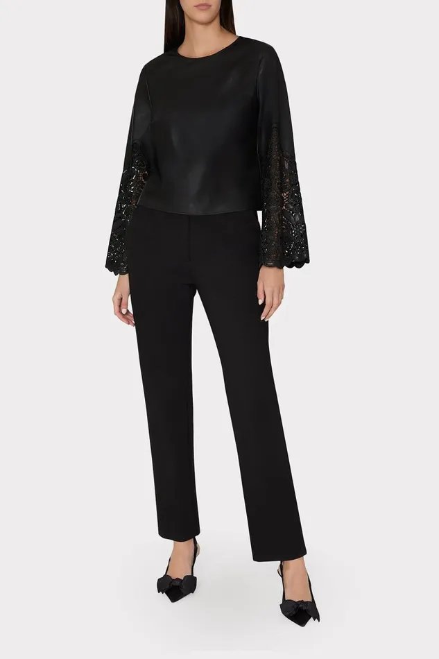 Milly Tops Women Lara Vegan Leather Long Sleeve Top Black Milly Tops Women Lara Vegan Leather Long Sleeve Top Black