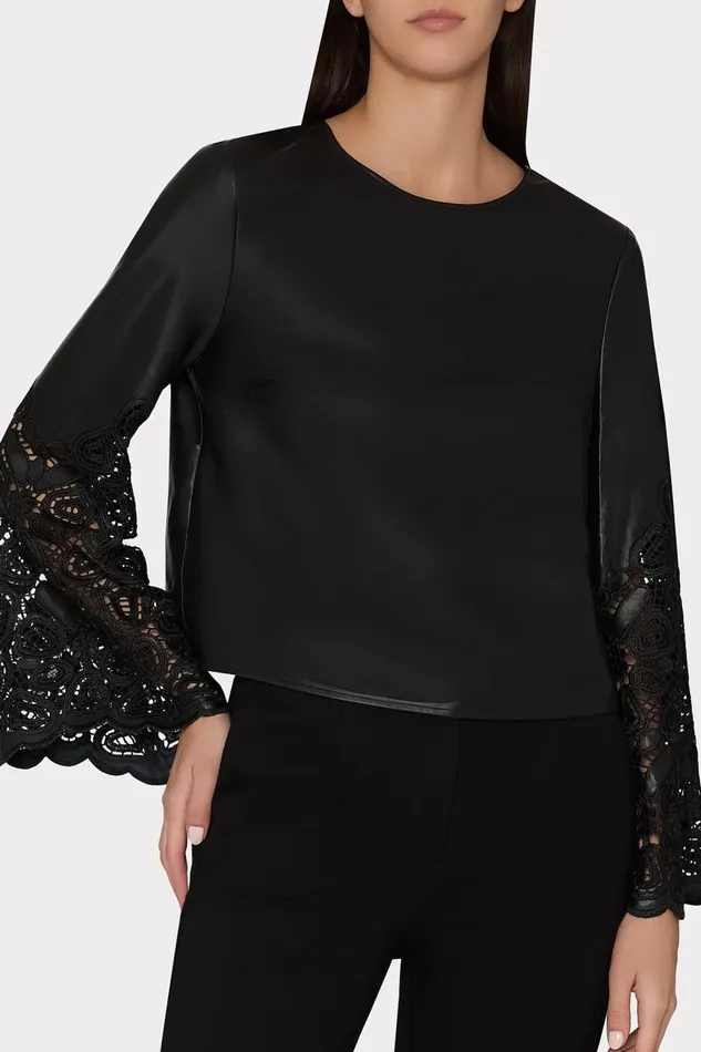 Milly Tops Women Lara Vegan Leather Long Sleeve Top Black Milly Tops Women Lara Vegan Leather Long Sleeve Top Black