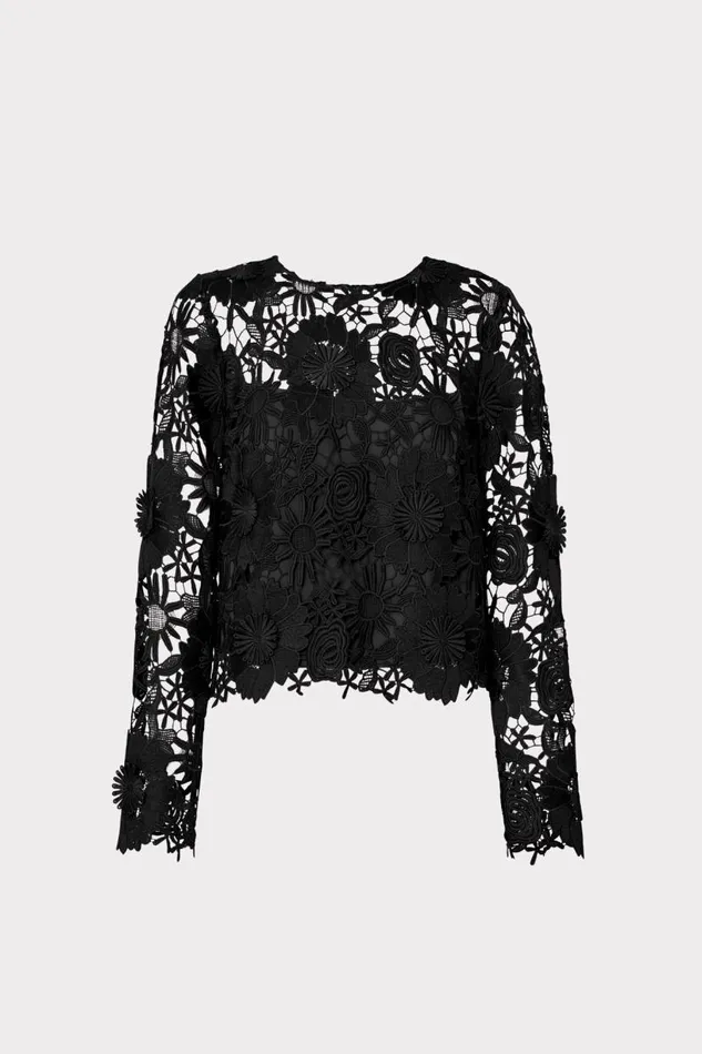 Milly Tops Women Nori Long Sleeve Lace Top Black