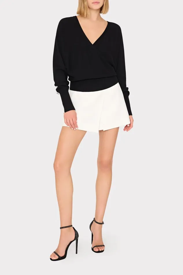 Milly Tops Women Racer VNeck Sweater Blackecru Milly Tops Women Racer VNeck Sweater Blackecru