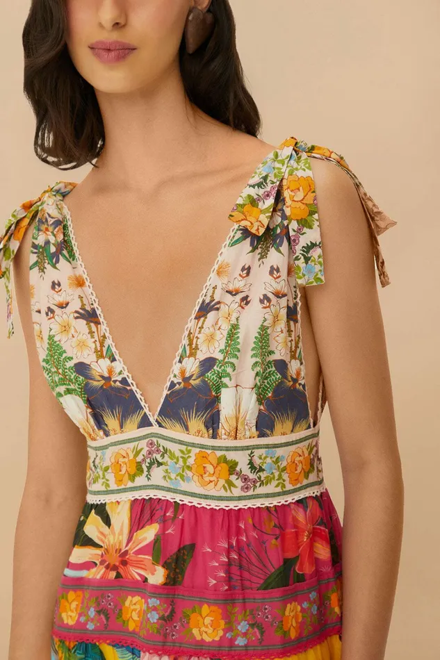 Mixed Flowers Midi Dress Women FARM Rio Midi Dresses Mixed Flowers Midi Dress Women FARM Rio Midi Dresses