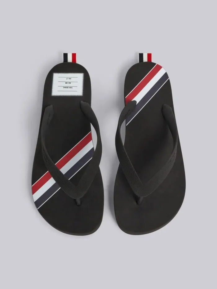 Molded Rubber Stripe Flip Flop Black Men Thom Browne Slippers and Sandals