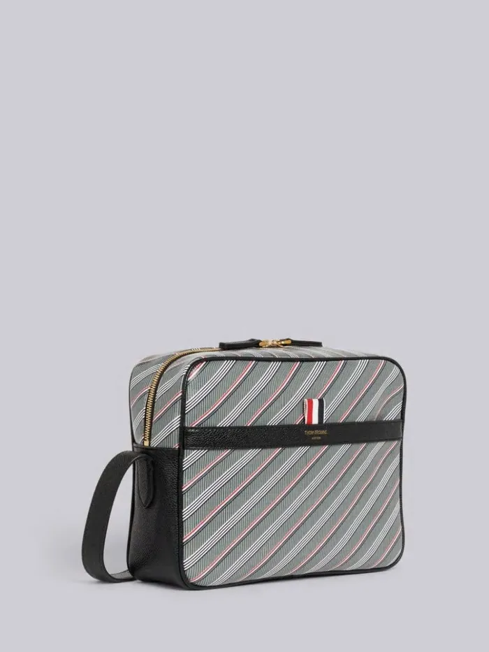 Monogram Coated Canvas Camera Bag Medium Grey WomenMen Thom Browne Crossbody Bags