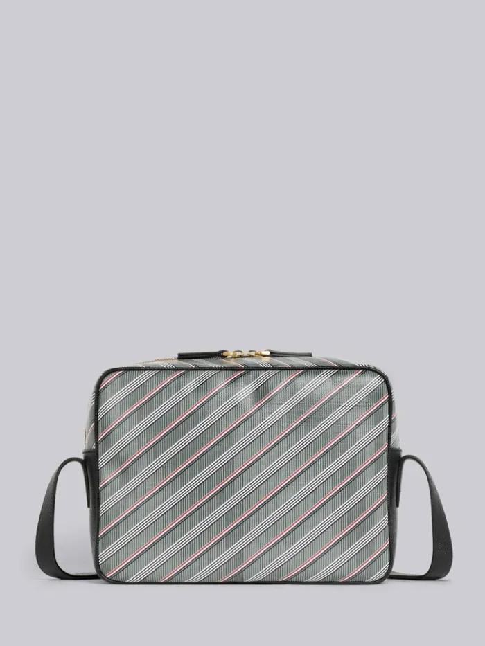 Monogram Coated Canvas Camera Bag Medium Grey WomenMen Thom Browne Crossbody Bags